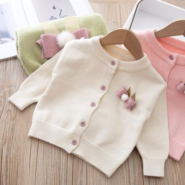 

autumn 2020 свитер ребенка назад лук девочек вязаная кардиган, Blue