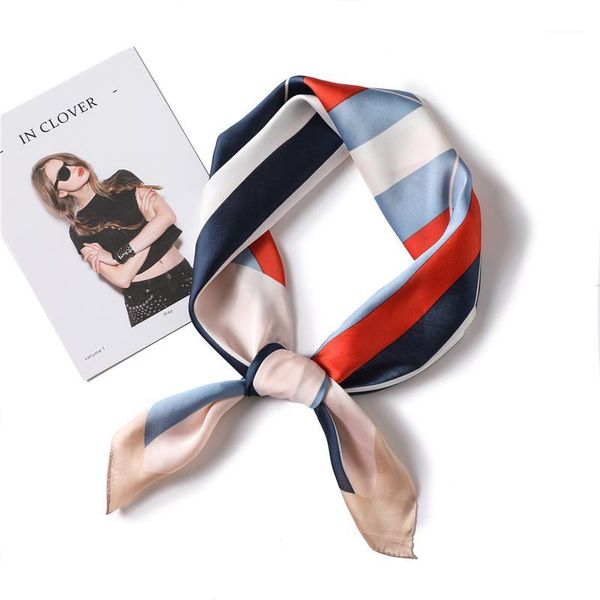 

lady print silk scarf hair neck band office tie foulard lady square scarves bag band head kerchief 70*70 cm1, Blue;gray