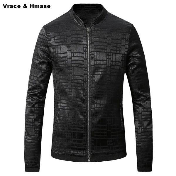 

men's jackets solid color jacquard plaid fashion slim stand collar baseball jacket arrival 2021 quality polyester winter men m-5xl, Black;brown