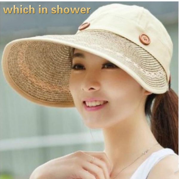 

wide brim hats which in shower removable large women hat empty female straw sun fashion summer beach cap panama foldable sunhat, Blue;gray
