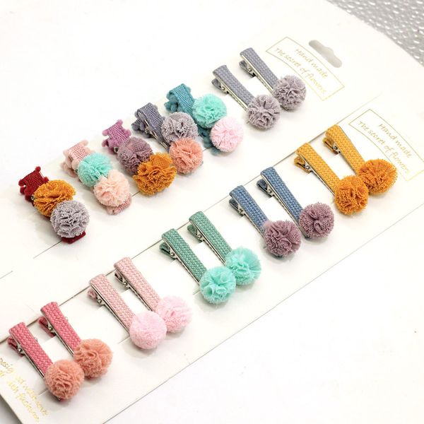 

new kawaii flower girls clips hairpin toddler pom barrette infant baby pompom hair accessories