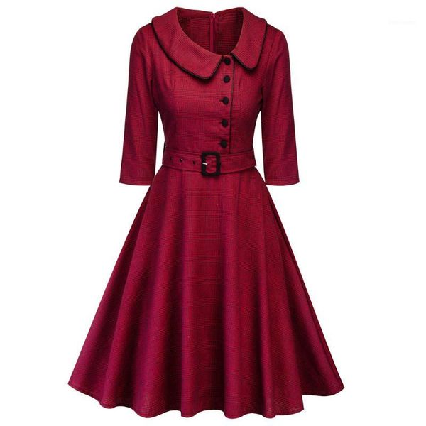 

women elegant spring wine red party dress feminino vestidos audrey 1960s swing rockabilly robebutton belts formal dress1, Black;gray