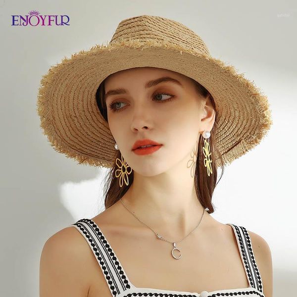 

enjoyfur handmade women summer sun straw hats fashion floppy wide brim panama beach cap foldable travel visor chapeau1, Blue;gray