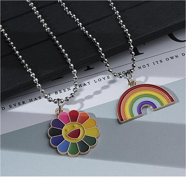 

rainbow building blocks necklaces women men sunflower colorful smile face pendant necklace for girls women jllsbb, Black