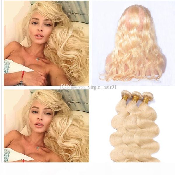 

blonde body wave hair bundles with 360 lace band frontal 22.5*4*2 360 full lace frontal with human virgin hair extension 4pcs lot, Black;brown
