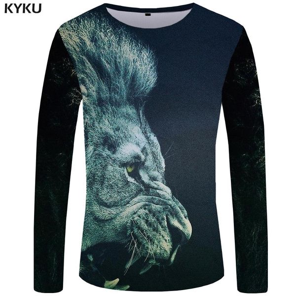 

lion long sleeve gray cool animal punk new s-xxxxxl 3d print shirts funny harajuku horror men clothing