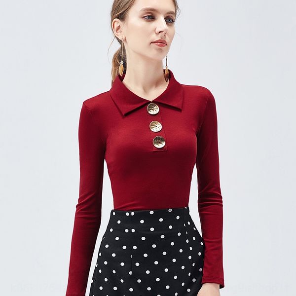 

французский шапито отворота чувство дизайна женщин новой осень зима 2020 с длинным рукавом кнопка футболки 0zbem, White