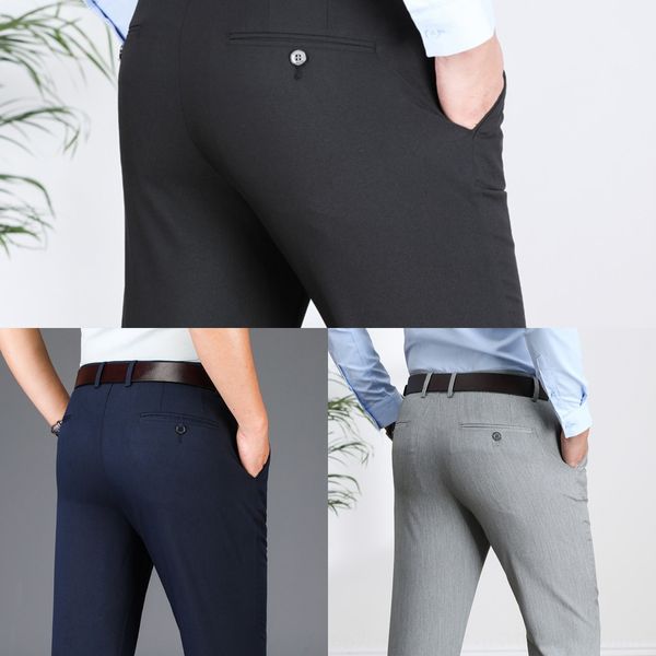 

2020 new business men's summer high waist deep straight casual pants tube middle-aged men's casual pants do not pilling 6hosi, Blue
