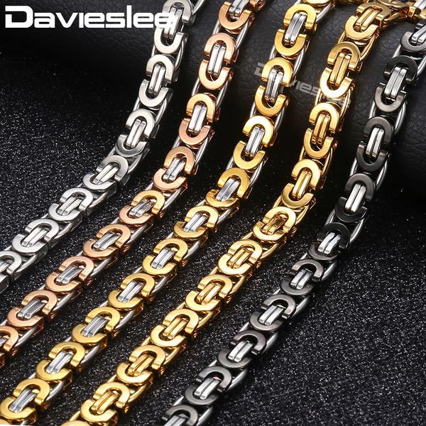 

davieslee necklace for men flat byzantine link silver black gold chain stainless steel wholesale vintage jewelry 6/8/11mm lknm22