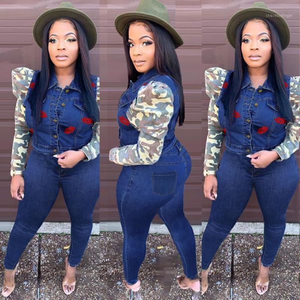 

fashion women's long-sleeved buttons short casual denim jacket cardigan jacket new women's camo stitching big lips1, Black;brown