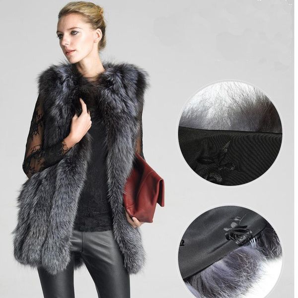 

winter new style fur vest ladies cardigan mid-length fake fur thickened warmth large size european and american jacket women, Black