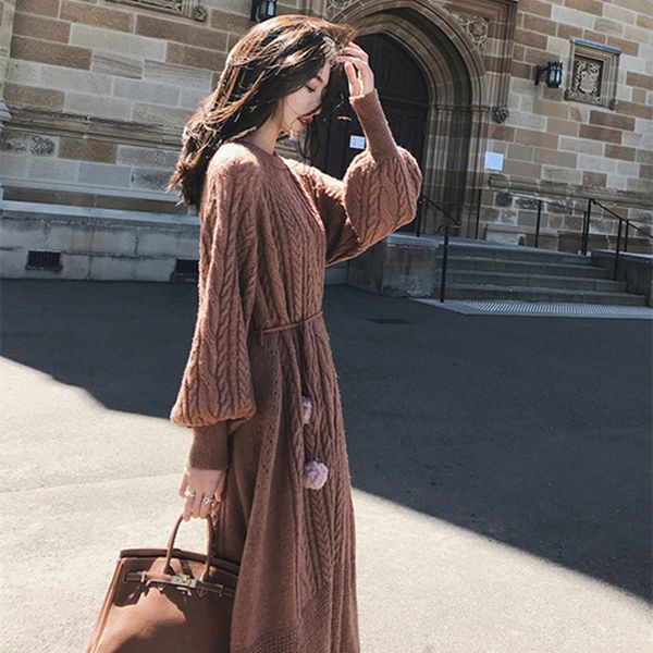 

fashion winter knitted sweater dress women clothes loose thicken ladies knitted o-neck casual dress autumn female party dresses c1009