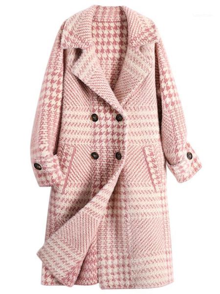 

women's wool & blends mink cashmere long cardigan coat plaid women winter soft comfortable warm outerwear r711, Black