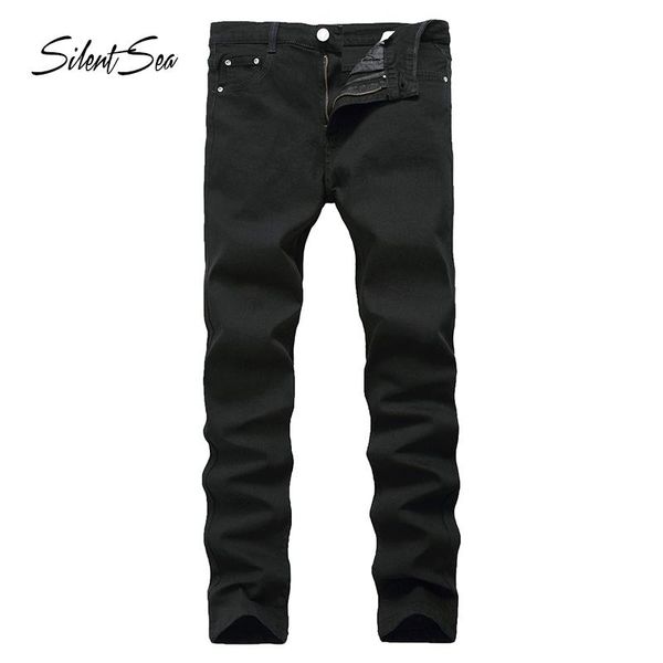 

silentsea big size 27-42 fashion men jeans black color slim fit ripped jeans men classical denim pants streetwear hip hop, Blue