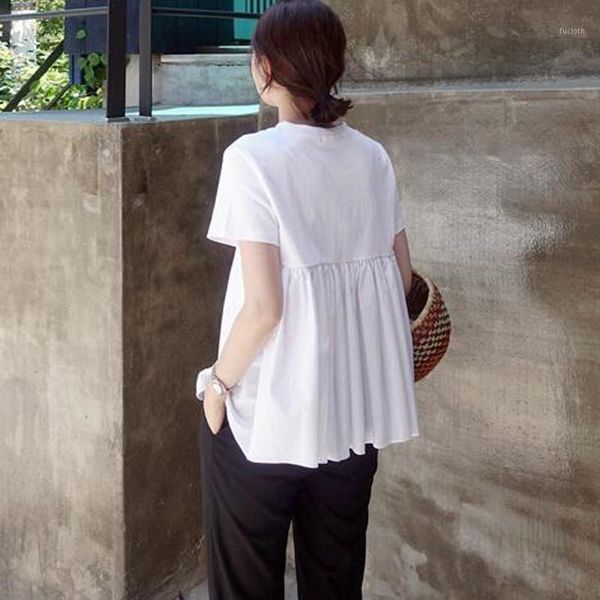 

summer 2020 new cotton causal t-shirts round neck short dovetail pleated stitching short sleeve simple t-shirts1, White