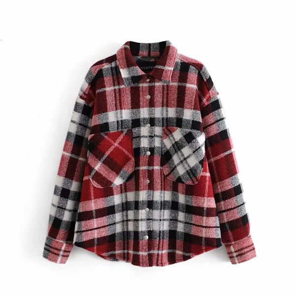 

2021 new vintage pockets oversized plaid jacket woman autumn lapel collar long sleeve jackets women loose overshirt coat djcw, Black;brown