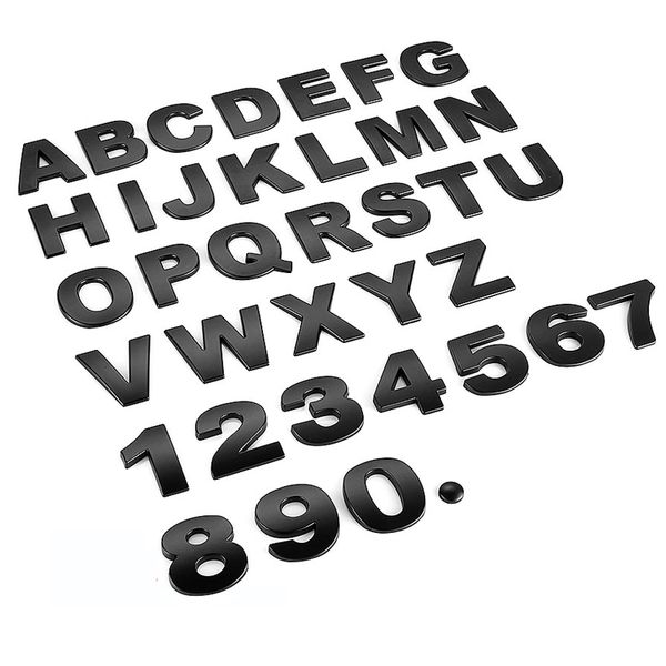 3D-Metall-Auto-Außenaufkleber ABC 123, Chrom-Alphabet-Emblem, Dekoration, Karosserieaufkleber, schwarzer Splitter, 25 mm, 45 mm, Autozubehör