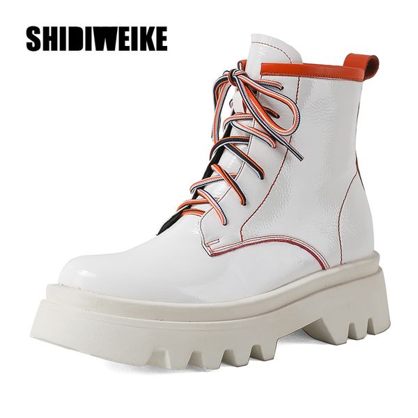 

boots women ankle large size 34-39 autumn ladies platform genuine leather shoes 2021 trend motorcycle v265, Black