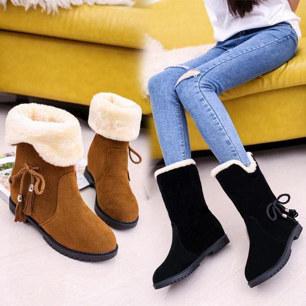 

2021 winter snow boots women's shoes short barrel plus velvet warm flat with student boots women's cotton shoes1, Black