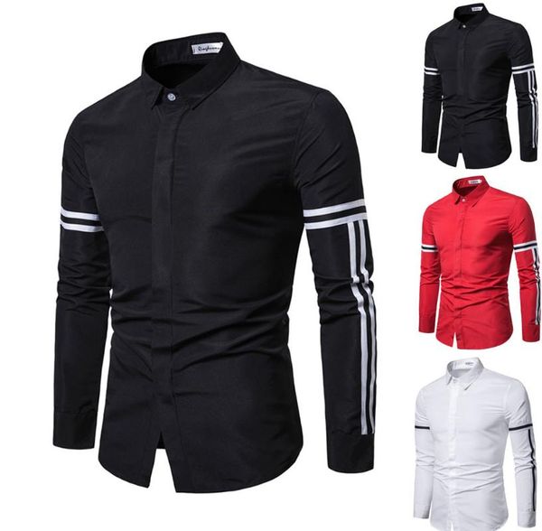 

men striped splicing button long sleeve shirt fashion long sleeve blouse chemise homme manche court dropshiping w801, White;black