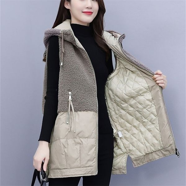 

autumn and winter new cotton vests women sleeveless lamb wool waistcoat jacket ladies plus size black women's warm vest 201214, Black;white