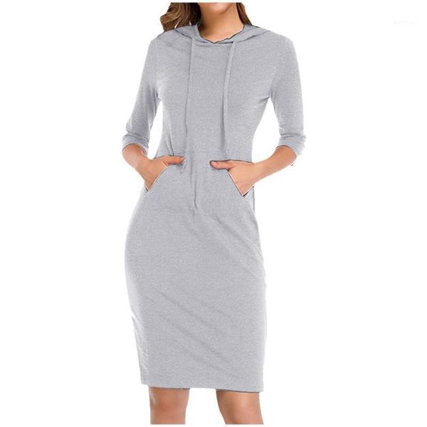 

dress autumn winter warm casual sport long-sleeve dress women hooded drawstring pocket #xes1, Black;gray