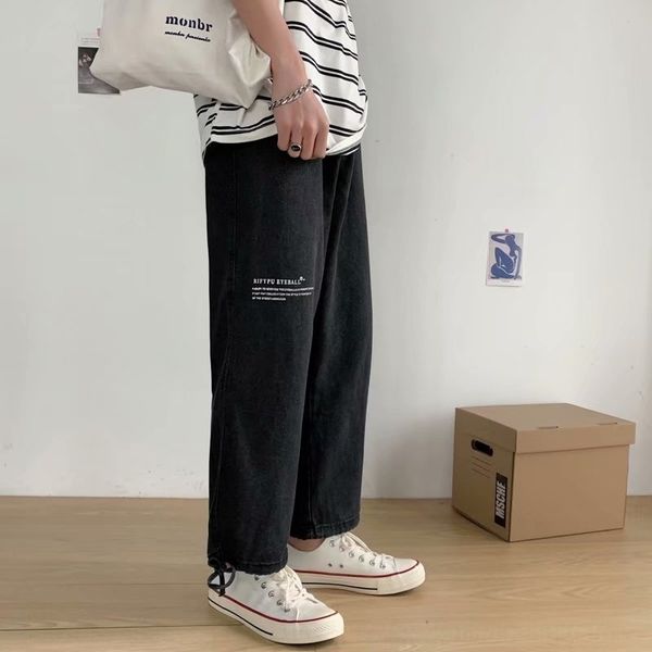 

vzb5u spring wear student loose straightkorean-style jeans pantswide wide pants leg pantsjeans men's trendy printed trendy casual wide, Blue
