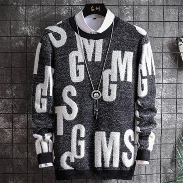

designer new male lapel neck loose teenager sweater man letter printing slim sweatshirts fashion trend casual sweater long sleeve, Black