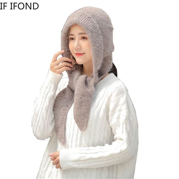 

beanie/skull caps knitted scarf hooded collar winter skullies beanies hats all-match girl thick soft neck warmer outdoor cycling, Blue;gray
