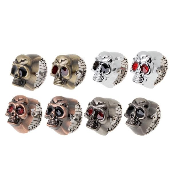 

vintage cool design skull case flip quartz elastic finger ring watch unsex, Golden;silver