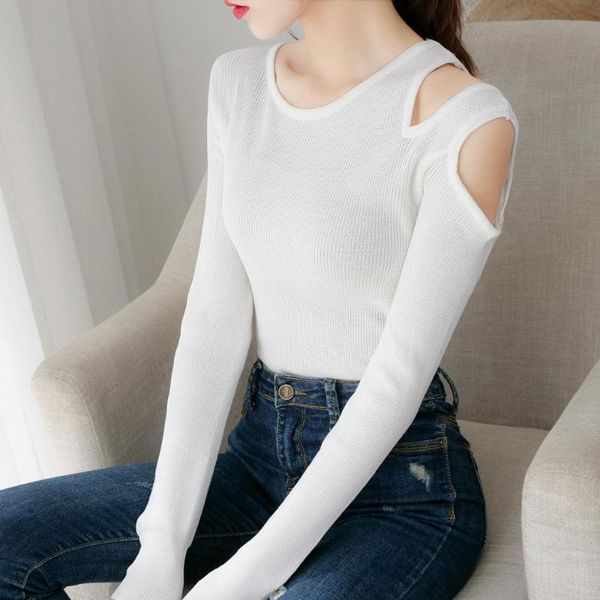 

women's sweaters gkfnmt women pullover sweater off shoulder o-neck long sleeve fall winter warm jumper knitted soft female green, White;black