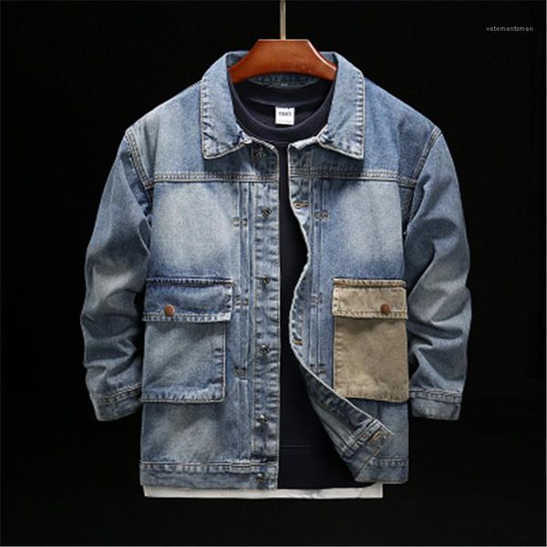 

short section denim coat man tooling denim jacket coat fashion japanese tide winter long sleeve casual loose outerwear designer male, Black;brown