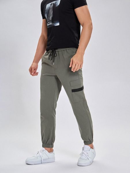 

men flap pocket cargo pants w64r#, Black