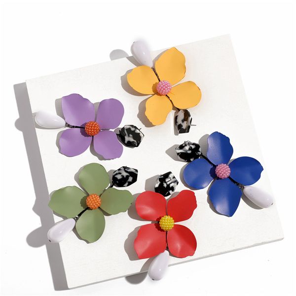 

2020 new designs za multicolored fashion resin flower long earrings bohemia handmade petal dangle earrings for women gift, Silver