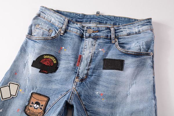 

quality mens designer casual straight rock revival high d2 jeans retro slim skinny jeans fashion luxury ripped men hip h, Gray
