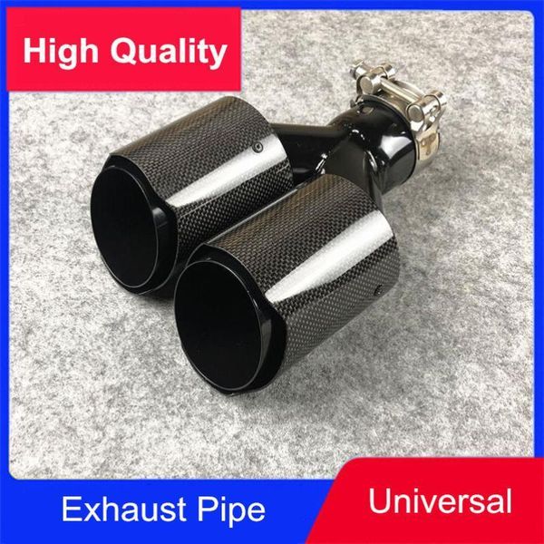 

1 piece y style equal length glossy black stainless steel universal car double bright carbon tail pipe exhaust tip1