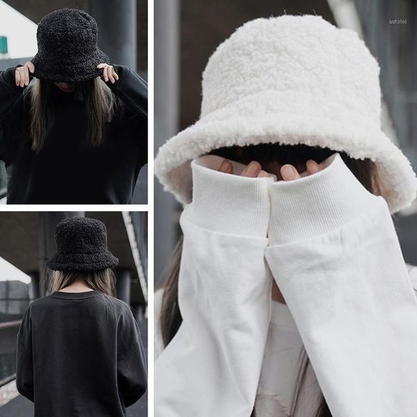 

autumn and winter new style ladies warm ear protection lamb wool bucket hat ladies fisherman hat casual cute plush1, Blue;gray