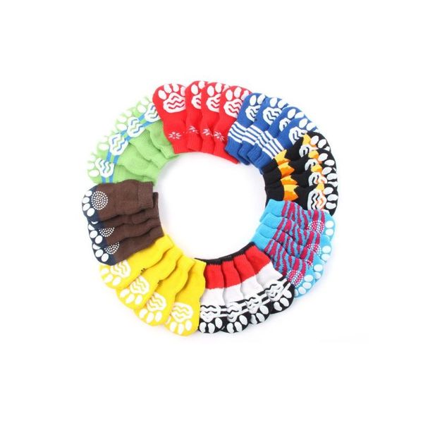 

4pcs/set new puppy dog knit socks small dogs cotton anti-slip cat shoes indoor wear slip on paw protector w bbygtt