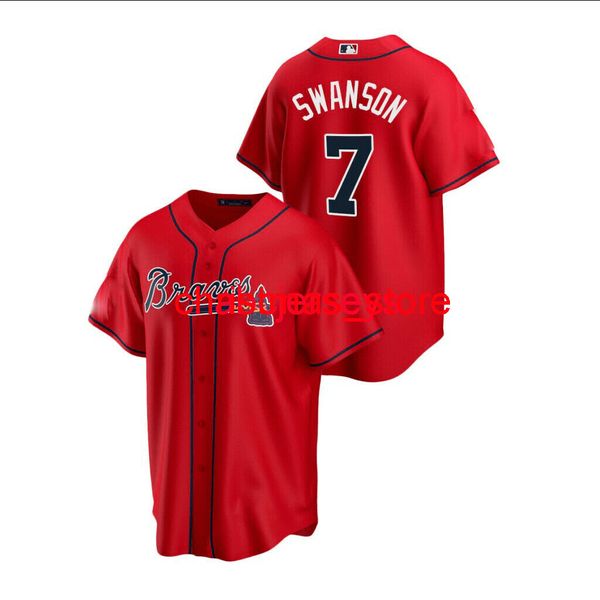 Männer Frauen Kinder Dansby Swanson Red 2021 Jersey Stickerei Baseball Trikots XS-5XL 6XL