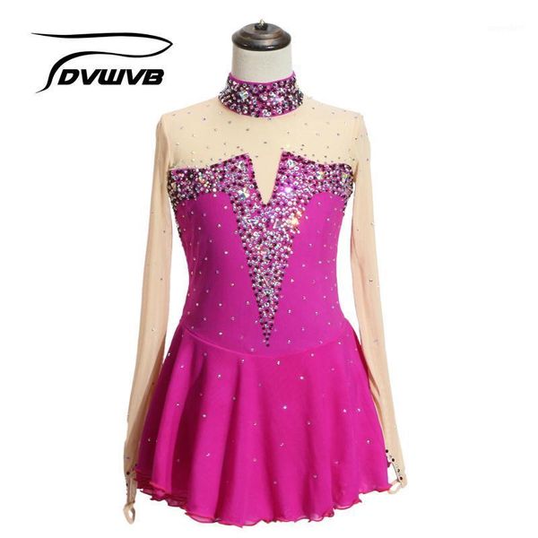 

dvwvb figure skating dress customized competition ice skating skirt for girl women kids performance gymnastics classya181, Black;red