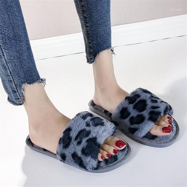 

slippers cootelili winter women home with faux fur fashion warm shoes woman slip on flats female slides leopard plus size 411, Black