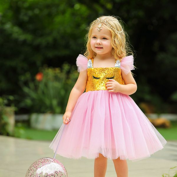 2 3 4 5 Nette Baby Mädchen Mode Sommer Kleidung Einhorn Tutu Kleid Kleinkind Lila Rosa Blau Pailletten Kinder Party vestidos Frock LJ200923