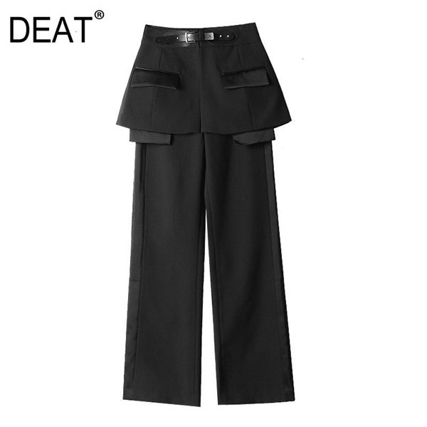 

2020 new spring summer high waist black belt split joint personality loose pants women trousers fashion tide jq78 deat 1017, Black;white