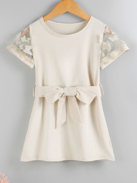 

toddler girls contrast butterfly applique mesh belted dress she, Red;yellow