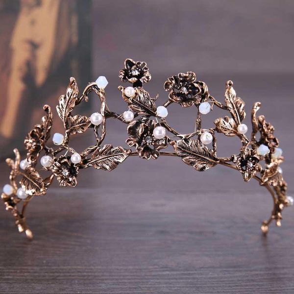 

vintage queen diadema baroque pearl gold crown bridal wedding jewelry rhinestone tiaras crowns pageant hair accessories xh, Golden;silver