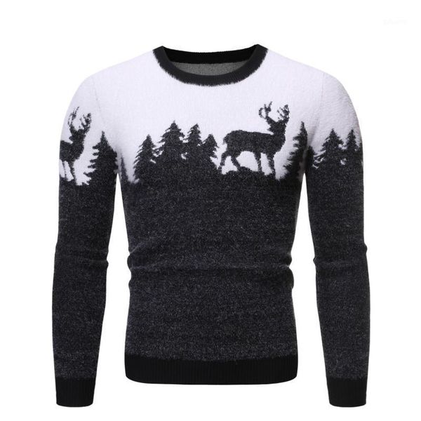 

mens o-neck knitted sweater men autumn christmas deer pattern pull jumpers fashion male causal slim fit pullovers1, White;black