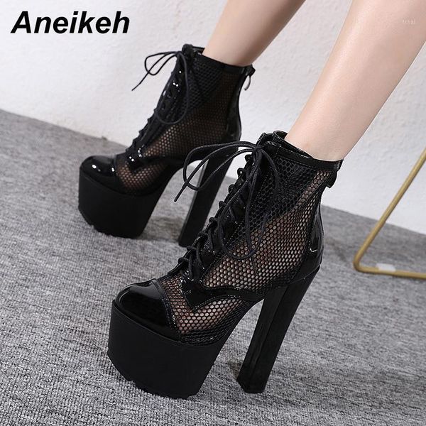 

boots aneikeh spring women shoes mid-calf riding mesh fashion platform thin heels zip party round toe size 34~40 black1, Black