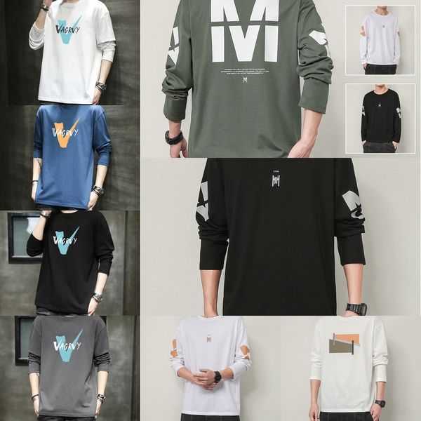 

6iklc new style men's sweater autumn ins slim fit korean young students solid round neck casual trend long sleeve t-shirt t-shirt sweat, Blue