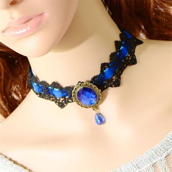 

new fashion women vintage gothic punk style victorian pendant necklace jewelry lace collar choker crystal1, Golden;silver