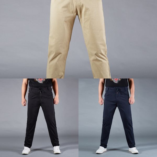 

autumn new large casual elastic waist fattening and large elastic loose high waist straight tube business chinos trousersmen's pants tr, Blue